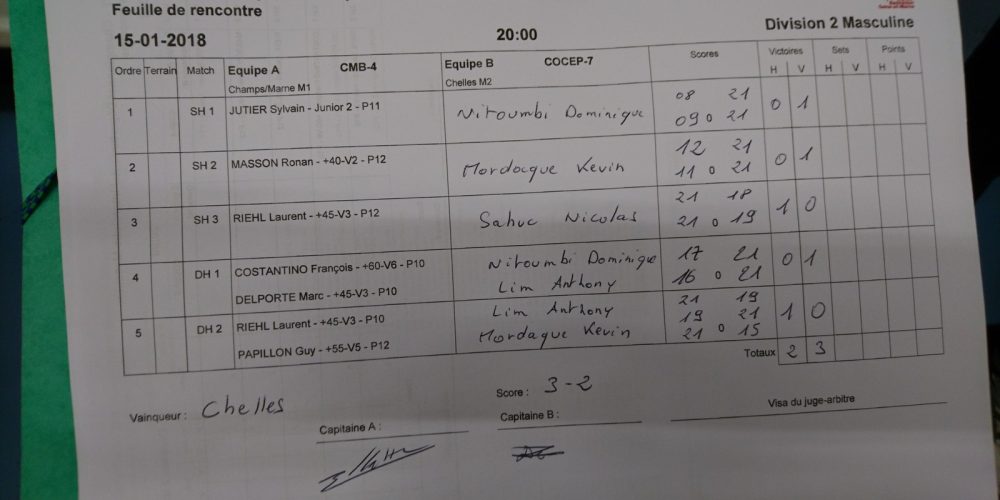 M1B: Chelles contre Champs sur Marne 3-2